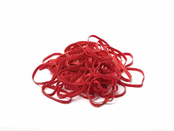 90 styck färgade latexfria gummi band, 6 mm, röd.