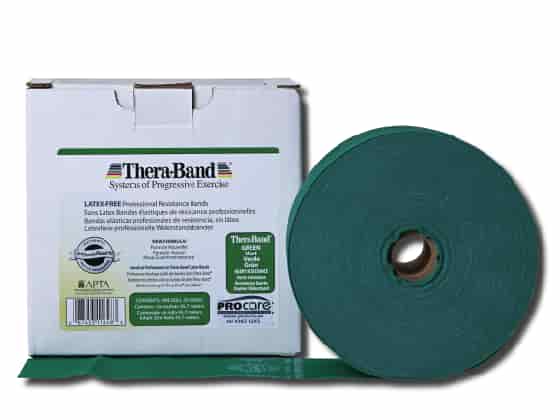 TheraBand grönt träningsband latexfritt, 45 meter.